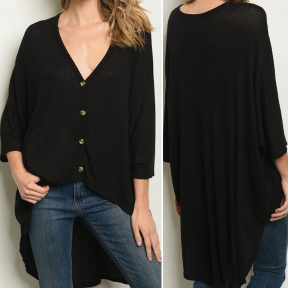 WAFFLE KNIT GREY HIGH LOW TOP - Picture 4 of 5